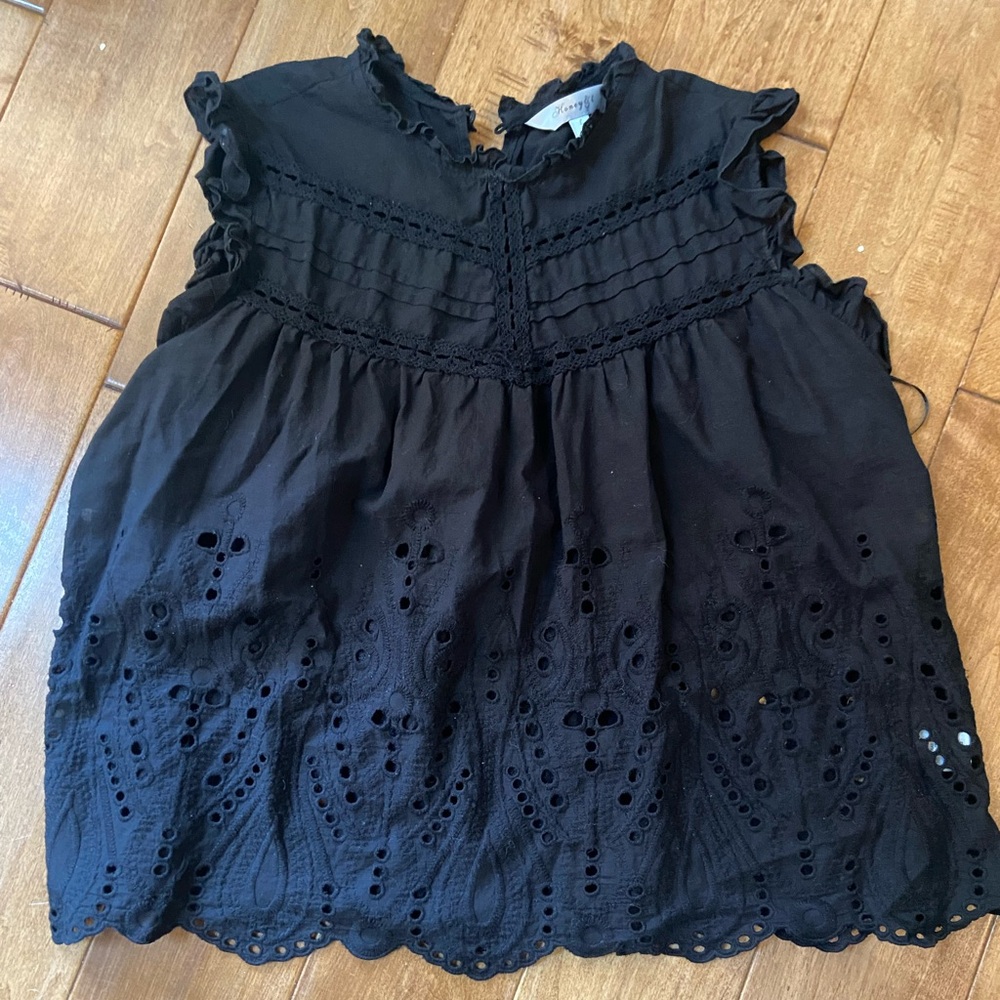 Honey & T black eyelet top